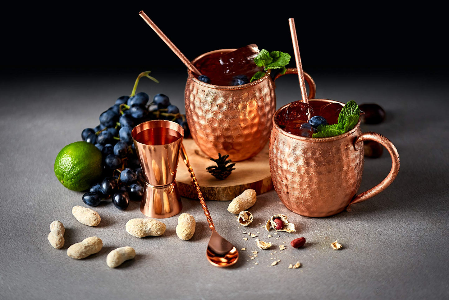 ALARUE Moscow Mule Copper Mugs Set - 4 Authentic Handcrafted 16 oz. Mugs with Accessories - Food Safe Pure Solid Copper - Gift Set with Recipe Book