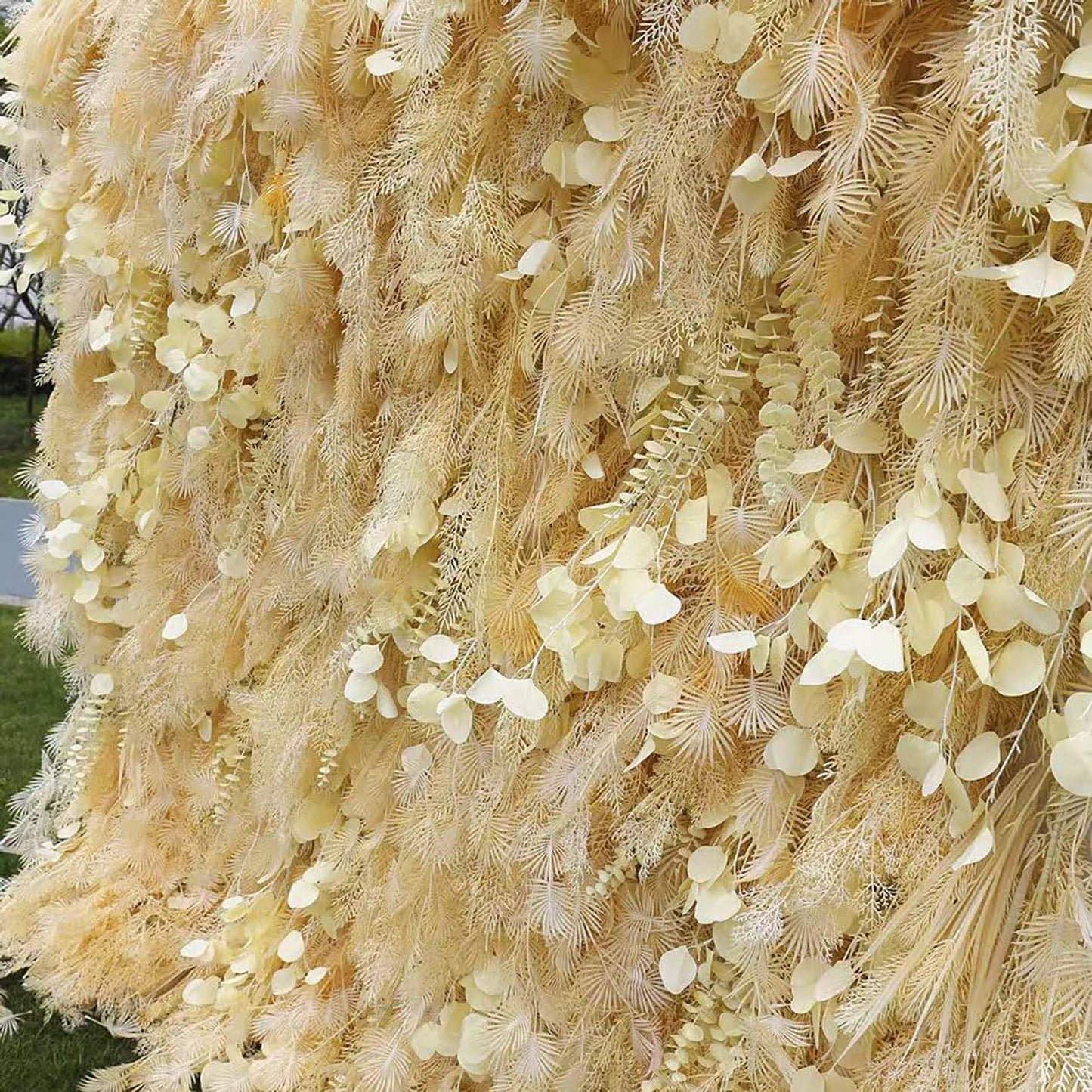 JIIPOREGJ Artificial Flower Wall Decor Beige Rime Artificial Flower Wall Mat Silk Rime Floral Panel for Photo Background Home Party Wedding Backdrop Decoration,1M