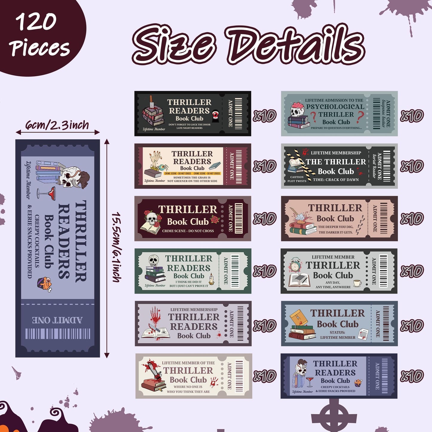 Laffact Halloween Thriller Book Club Bookmarks - 120 Horror Ticket Style Reading Tracker, Double-Sided Page Marker, Thanksgiving Christmas Birthday Bookish Gifts for Book Lover Rewards School Library