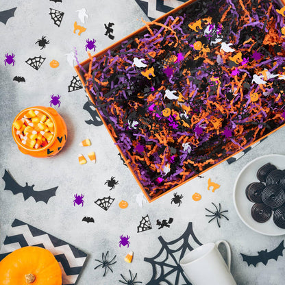 CIPOWM 16oz Halloween Crinkle Cut Paper Shred, 3 Colors Raffia Paper Shred Filler with Halloween Confetti Shredded Paper Grass for Gift Wrapping Craft DIY Gift Bag Box Filling Party Supply