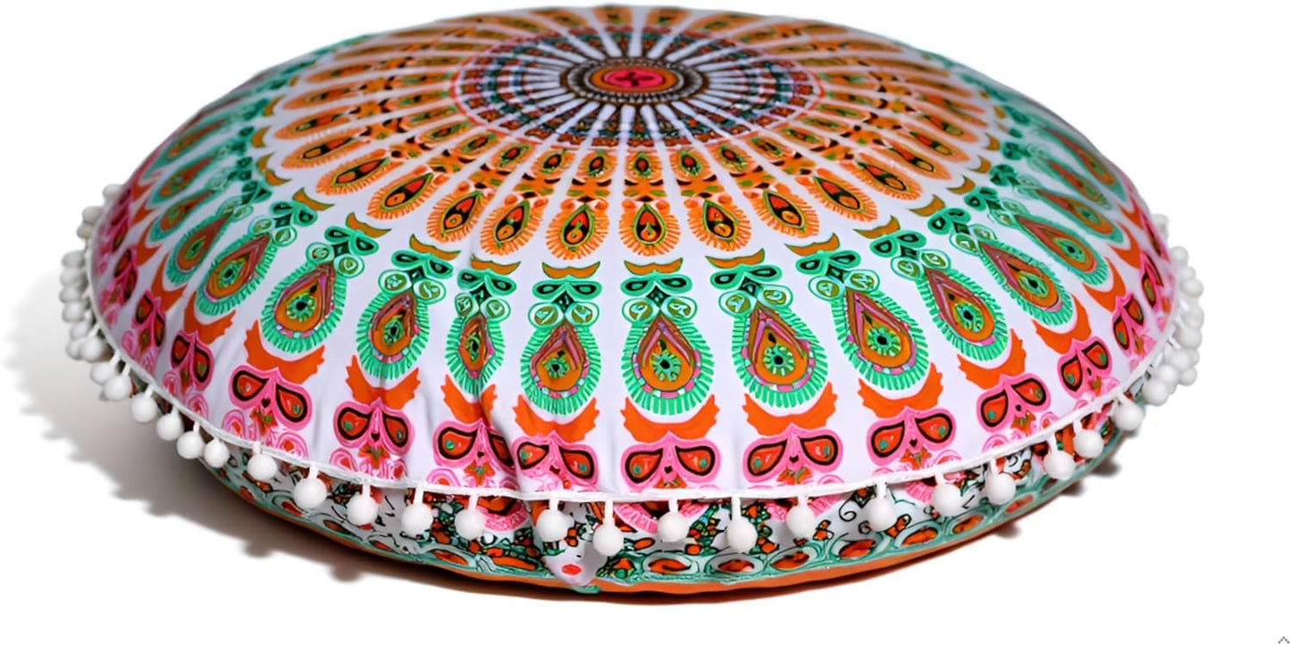 22 Inch 22", CRAFT KALA Meditation Floor Pillow Cover Round Pillow Seating Hippie Decorative Adults Bohemian Mandala