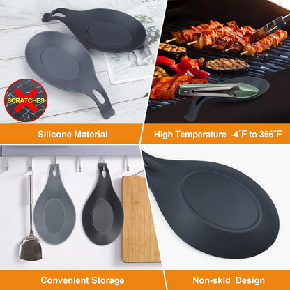 Spoon Rest for Stove Top, 2 Pack Large Silicone Spoon Holder for Kitchen Counter, Heat Resistant Cooking Spoon Holder