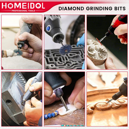 51Pcs Diamond Bits for Dremel Tool Accessories, HOMEIDOL Polishing Kits, 1" Radial Bristle Disc with 3/32", 1/8" Shank Rotary Tool Bits Diamond Grinding Bits for Stone Ceramics Metal Sanding
