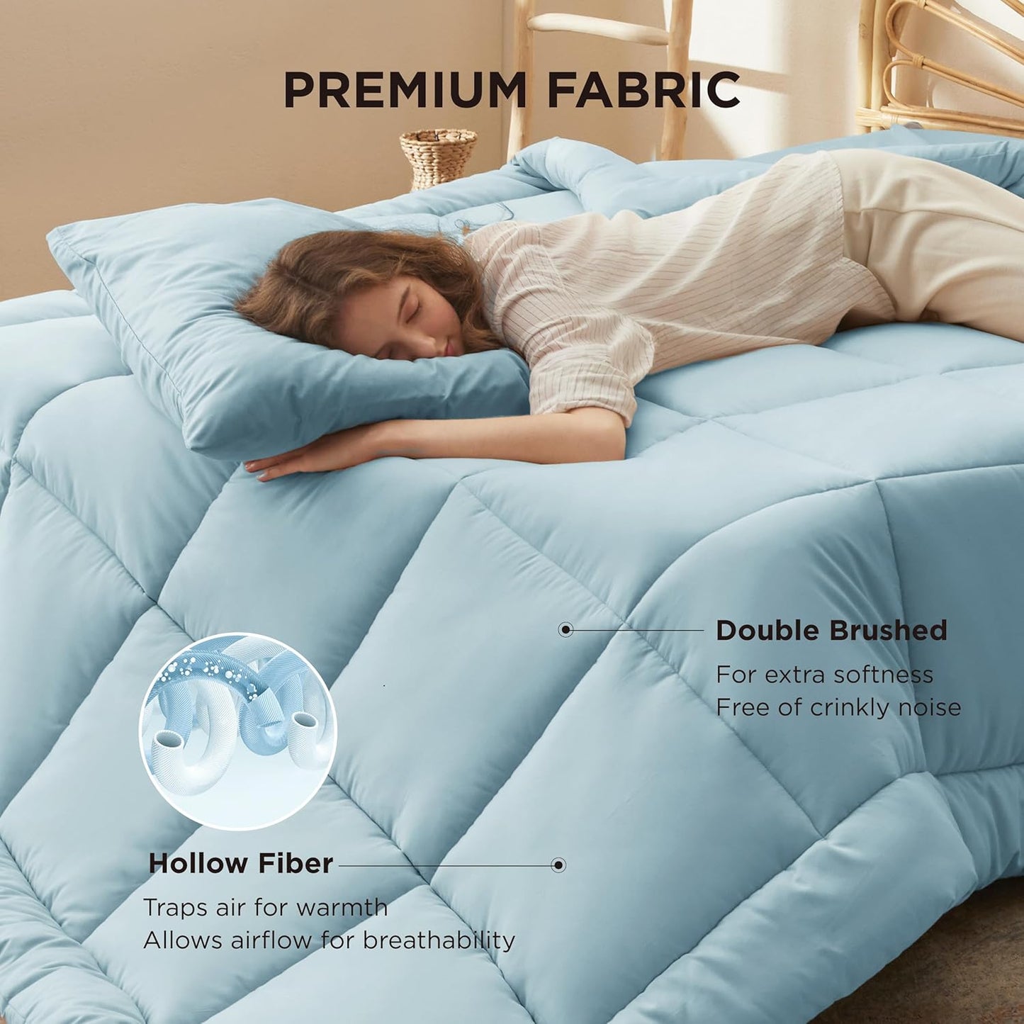 Bedsure Comforter Duvet Insert - Quilted Twin XL All-Season Down Alternative Bedding, Light Spa Blue 92x68 Inches
