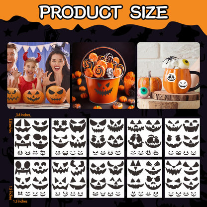 Gustum 80 Designs Pumpkin Stickers for Decorating, Jack-O'-Lantern Face Craft Decals, Pumpkin Carving Stickers Kit, Halloween Decorations Supplies Trick or Treat Party Favors for Kids