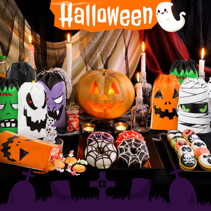 Sanwuta 60 Pcs Halloween Drawstring Treat Bags Reusable Trick or Goody Candy Drawstring Bags Halloween Party Favors Bulk for Trick or Goody Party Favors Supplies
