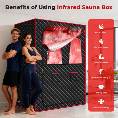 Morfone 2 Person Portable Infrared Steam Sauna with 660nm Red Light Therapy Lamp & 2 Steamers 2 Folding Chairs, Full Body Sauna Spa Tent at Home for Relaxation, 71"x 49"x 36",Black