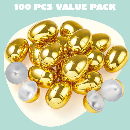 36Pcs 2.3" JOYIN Gold Easter Eggs, Metallic Plastic Empty Eggs Fillable for Easter Hunt Supplies, Basket Stuffers, Toys