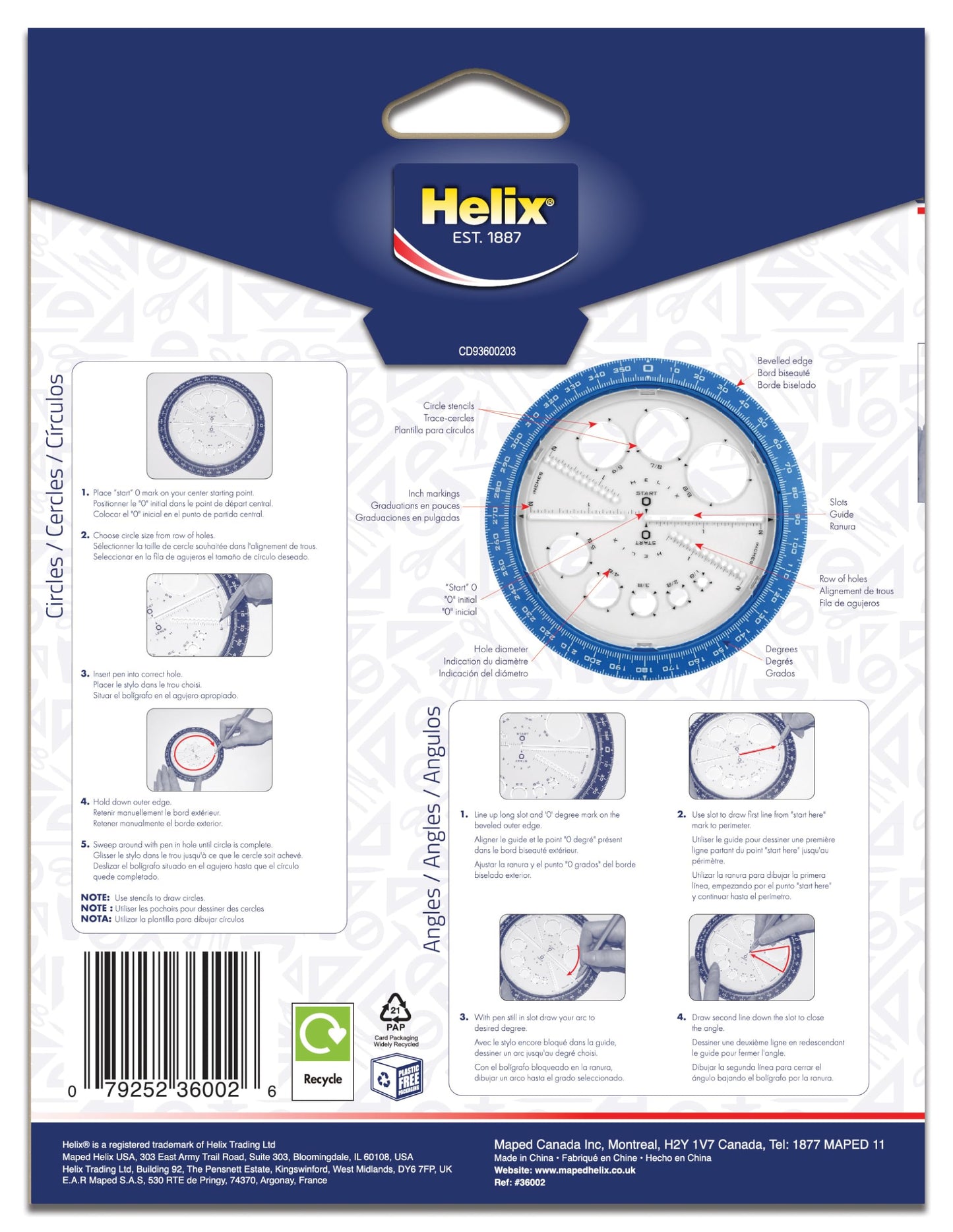 Helix Geometry Tool Set – Locking Compass, Protractor, and 360° Angle & Circle Maker with Integrated Templates – Precision Drawing & Measuring Kit for Students and Professionals