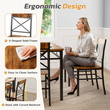 Zevemomo 7-Piece Dining Table Set, Kitchen Table Chairs Set of 6, Dining Room Sets for 6, Farmhouse Dining Table Set with 6 X-Shaped Curved Backrest Chairs, for Kitchen & Living Room-Rustic Brown