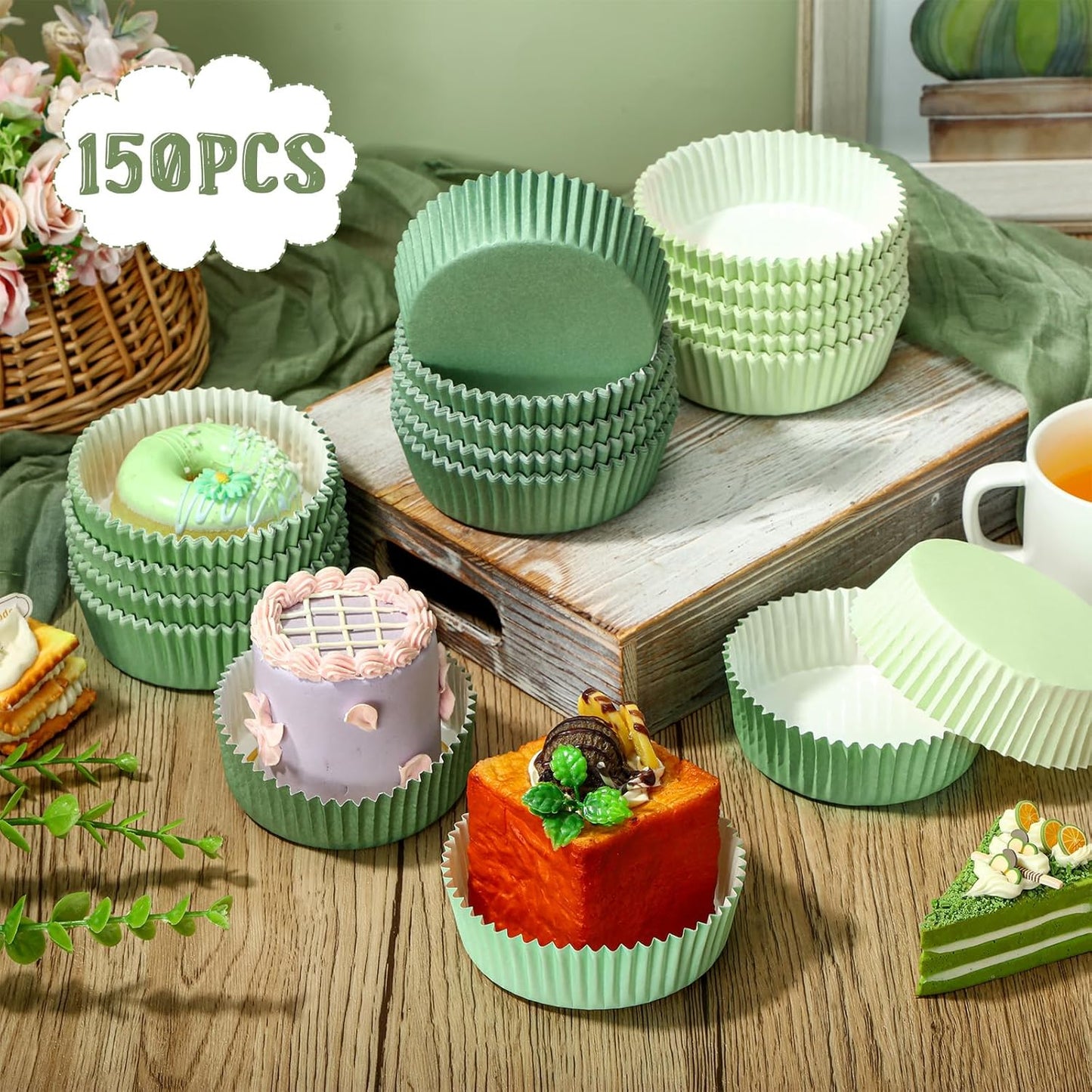 Uiifan 150 Pcs Disposable Round Cupcake Liners, Paper Baking Cups for Microwave Oven Safe Bakeware
