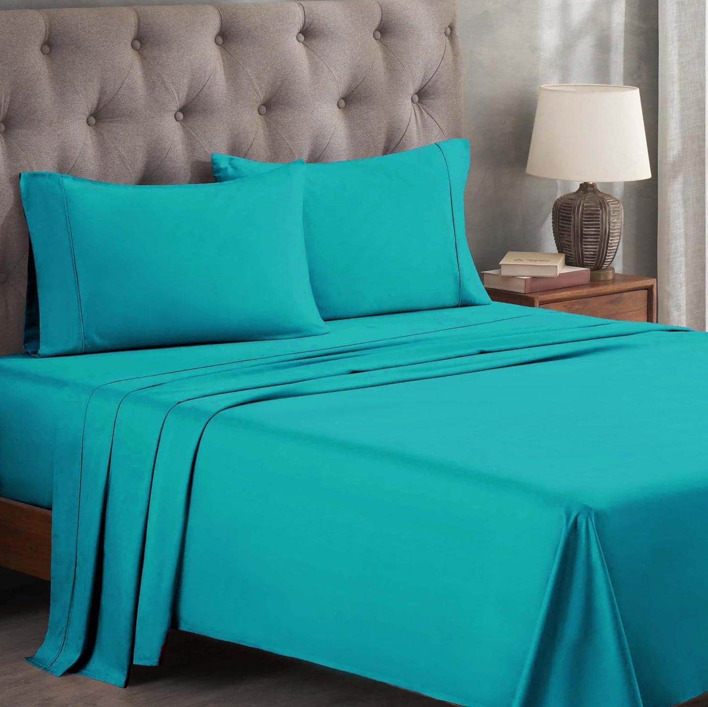 400 Count Set, 1 1 2 Superior Egyptian Cotton Thread Bed Sheet Elastic Deep Pocket Fitted Sheet, Flat Sheet