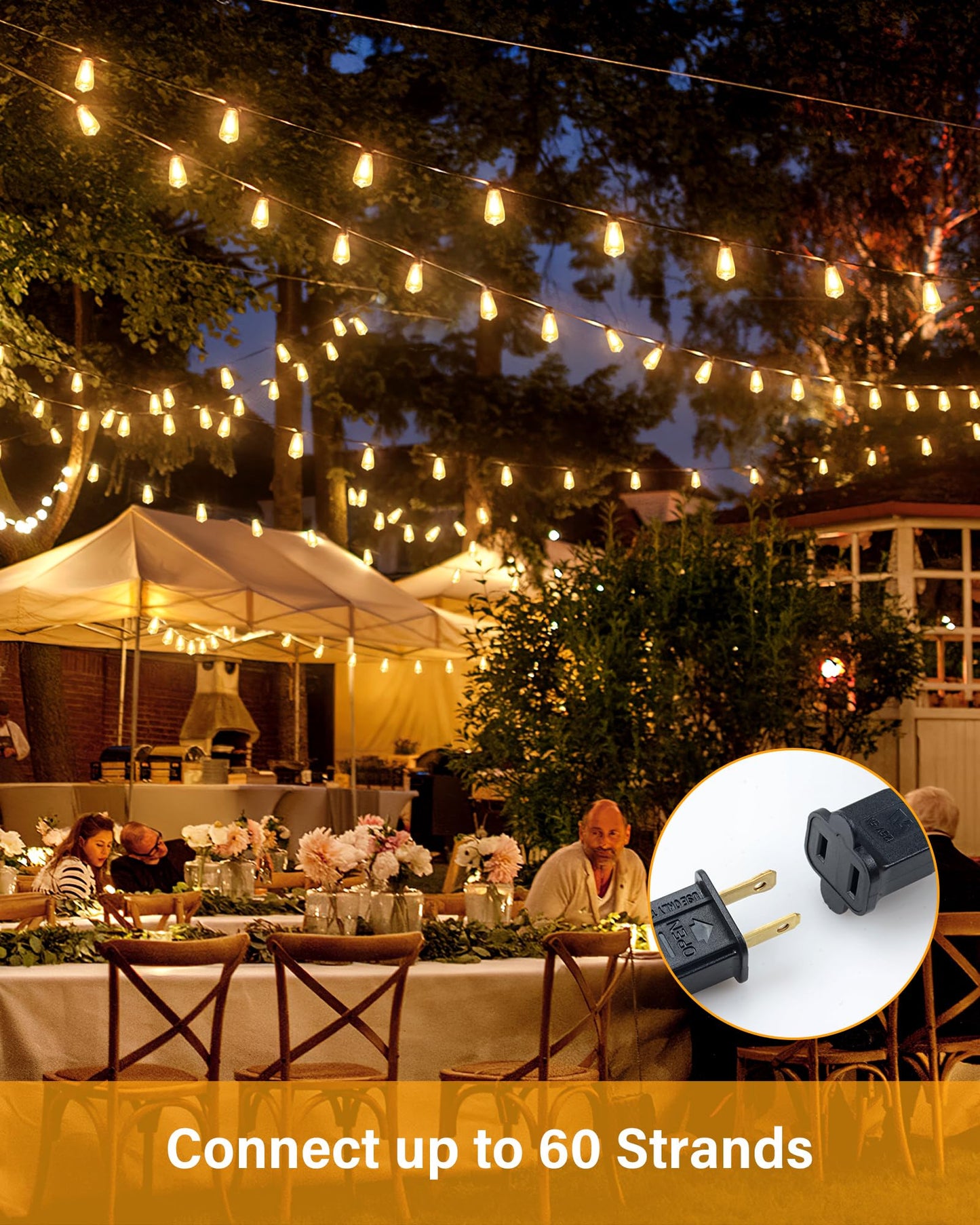 Doukedge Outdoor String Lights Waterproof, 25 Feet Patio Lights with 13 ST38 Edison Bulbs(1 Sqare), Hanging Lights with Plug in Cord for Porch, Blacony, Backyard, Bistro, Garden, 2700K