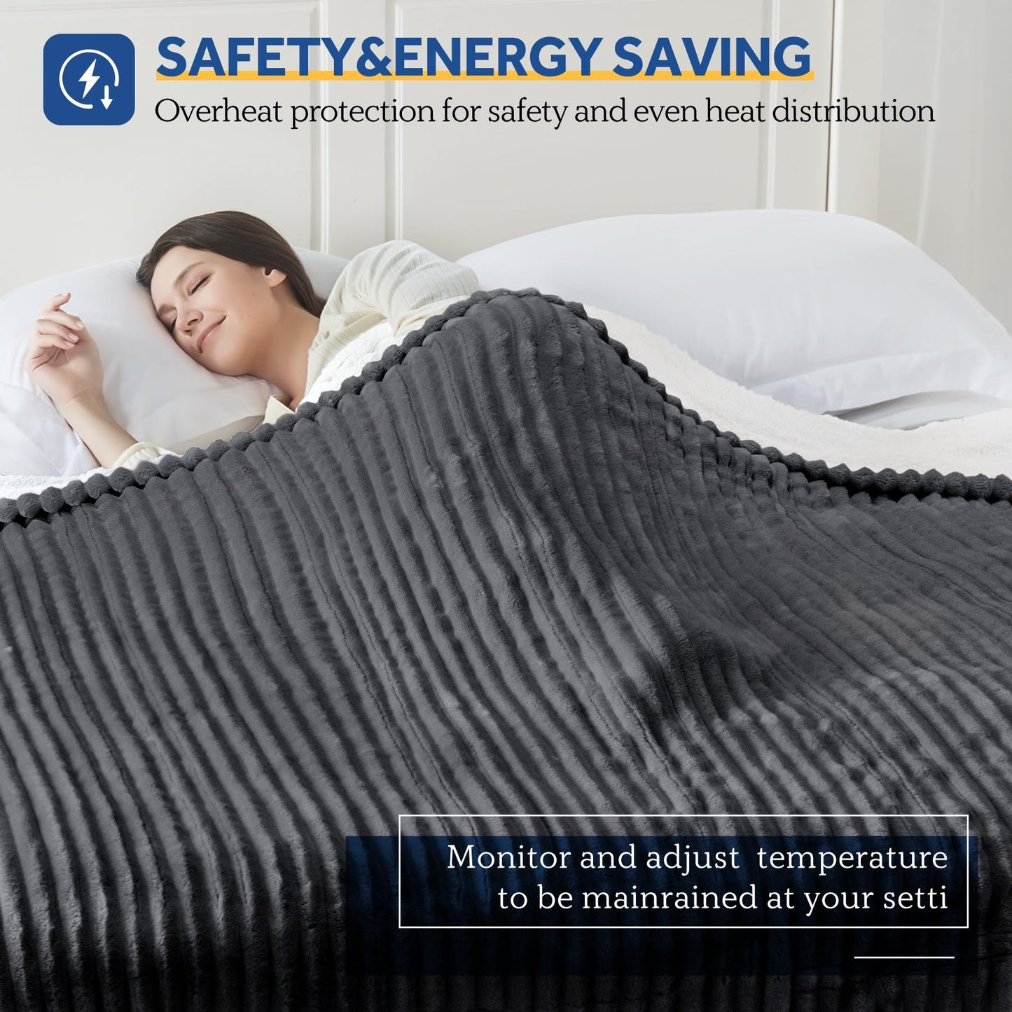 SEALY Electric Blanket Full Size, Soft Ribbed Flannel to Sherpa Reversible Heated Blanket with 10 Heat Settings & 1-12 Hours Auto-Off Overheat Protection, Machine Washable, 72"x84" Beige