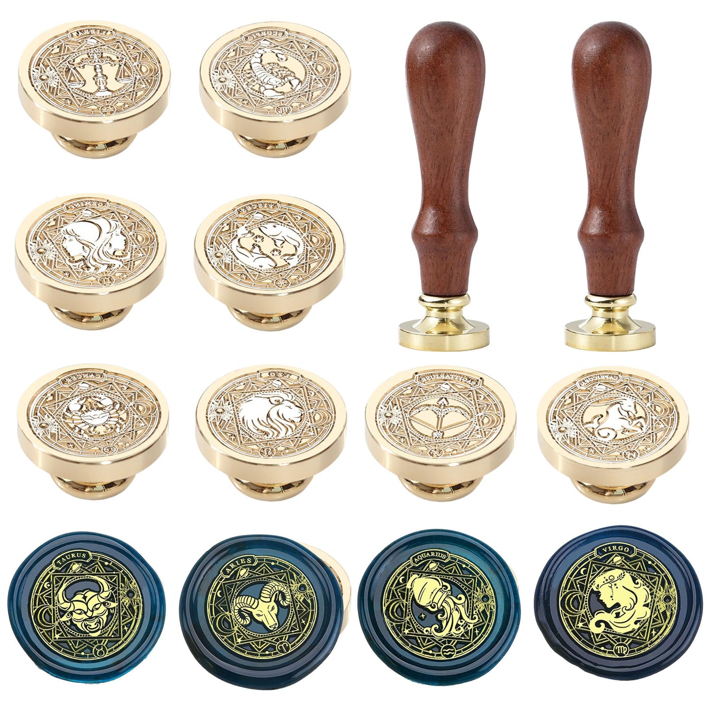 Zodiac Wax Seal Stamp Kit - 12PCS Constellations Sealing Wax Stamp Set, 1.18inch/30mm Retro Brass Seal with Handle for Invitations Envelopes (12 Constellation Set)