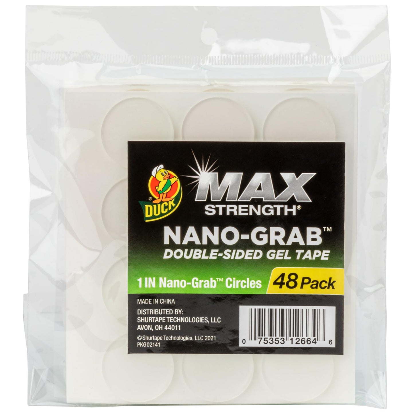 Duck Max Double-Sided Gel Tape with Nano-Grab Technology, Clear, Multi-Purpose & Removable, 1" Circles, Clear, 48 Pack (287705)