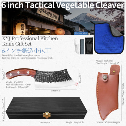 Cuts Like Butter 6.2 Inch Meat Cleaver Butcher Knife with Leather Sheath, Wooden Gift Box, Full Tang High Carbon Steel Japanese Chef Knife for Kitchen Outdoor, Gifts for Women Men Christmas Birthday
