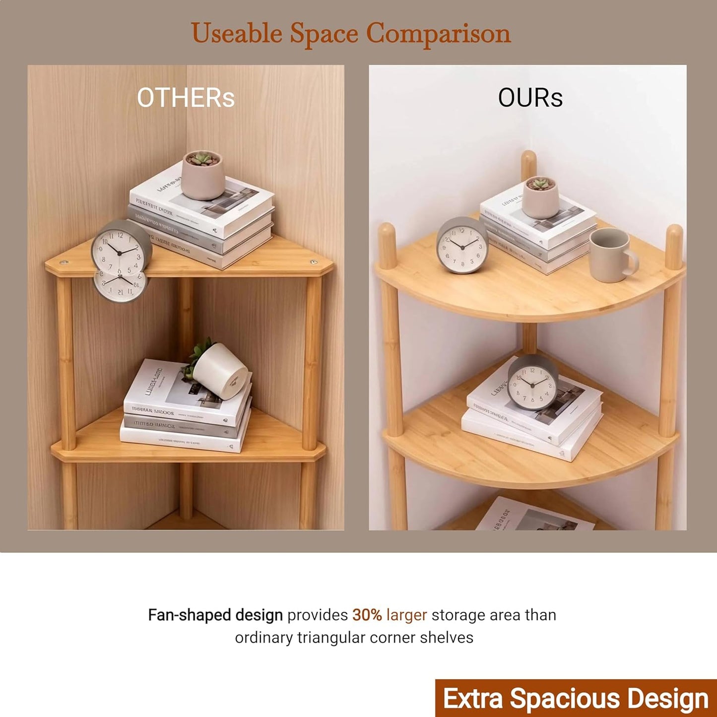 3-Tier (1, 3-Tier) Expandable Bamboo Corner Shelf Stand,Corner Bookshelf, Display Storage Shelves with Open Shelves