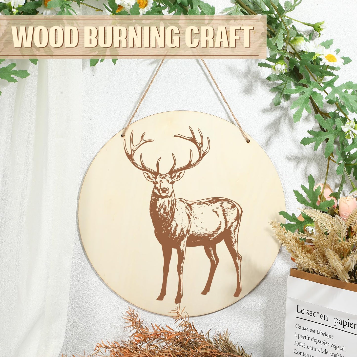 Suzile 20 Pcs Blank Wood Rounds Unfinished Wooden Crafts Signs Circles Discs for DIY Christmas Home Decor Painting Door Hanger Design(8 Inch)
