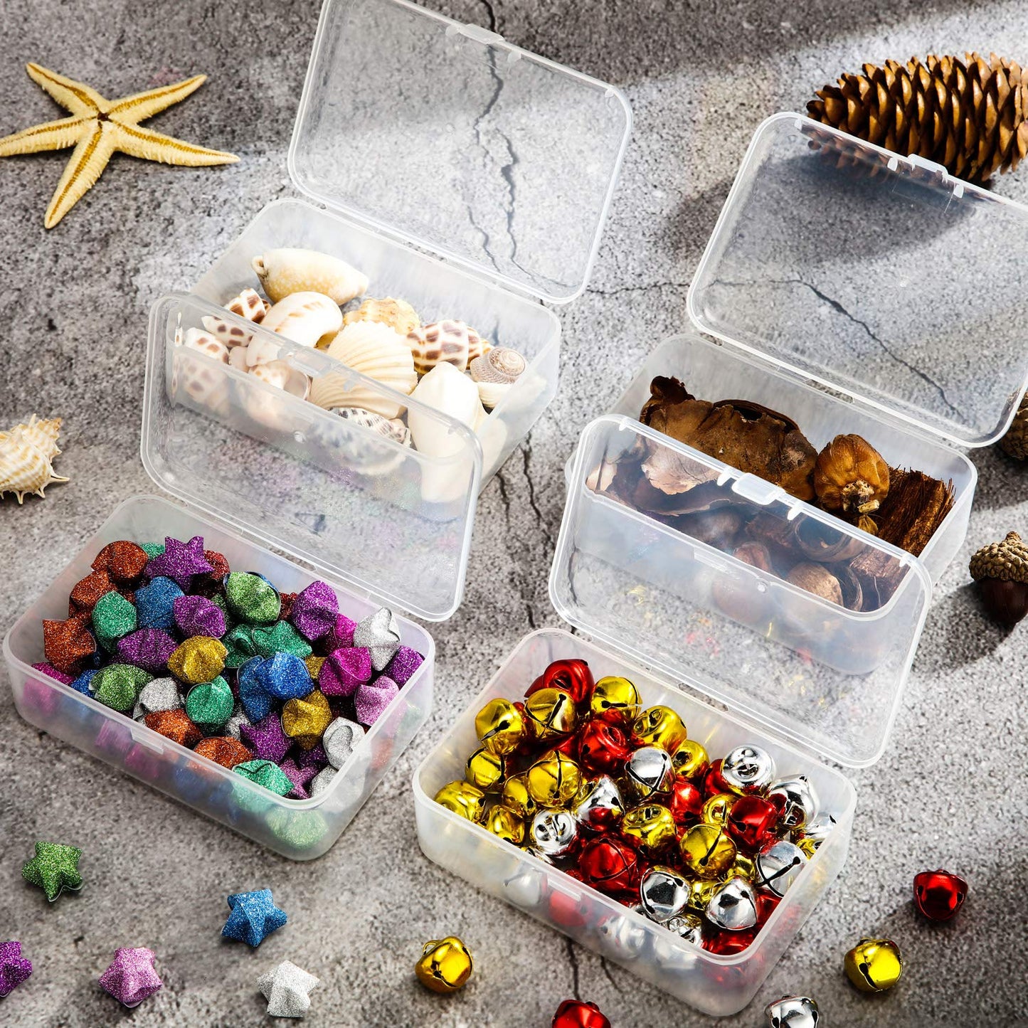 SATINIOR 24 Packs Small Clear Plastic Beads Storage Containers Box with Hinged Lid for Storage of Small Items, Crafts, Jewelry, Hardware (3.5 x 2.4 x 1.2 Inches)
