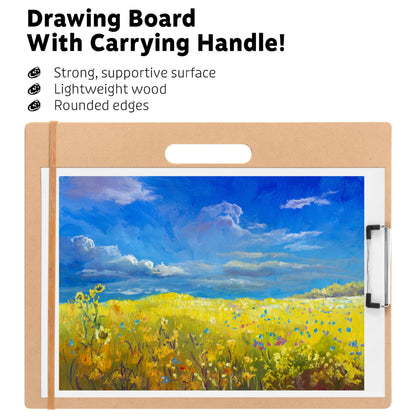 TX liteart Drawing Board - 14" x 17.8" Sketch Board with Handle for Drafting Art - Portable Clipboard for Class or Studio Fit in Artists Tote