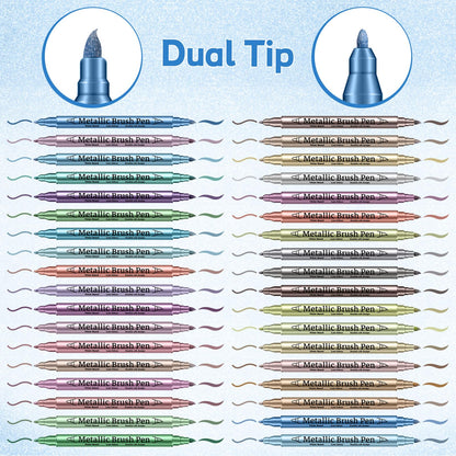 Prudiut 36 Pack Premium Metallic Markers Set, Dual Tip Paint Pens, Acrylic Paint Markers for Rock Painting & Crafts, Easter & Valentine's Day Gift for Adults & Artist
