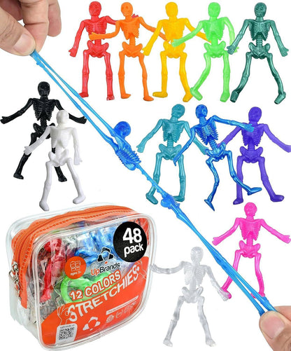 UpBrands Halloween Party Favors - 48 Stretchy Skeleton Toys – Non-Candy Goodie Bag Stuffers, Scary Mini Skeleton for Kids Ages 3+, Trick-or-Treat Supplies