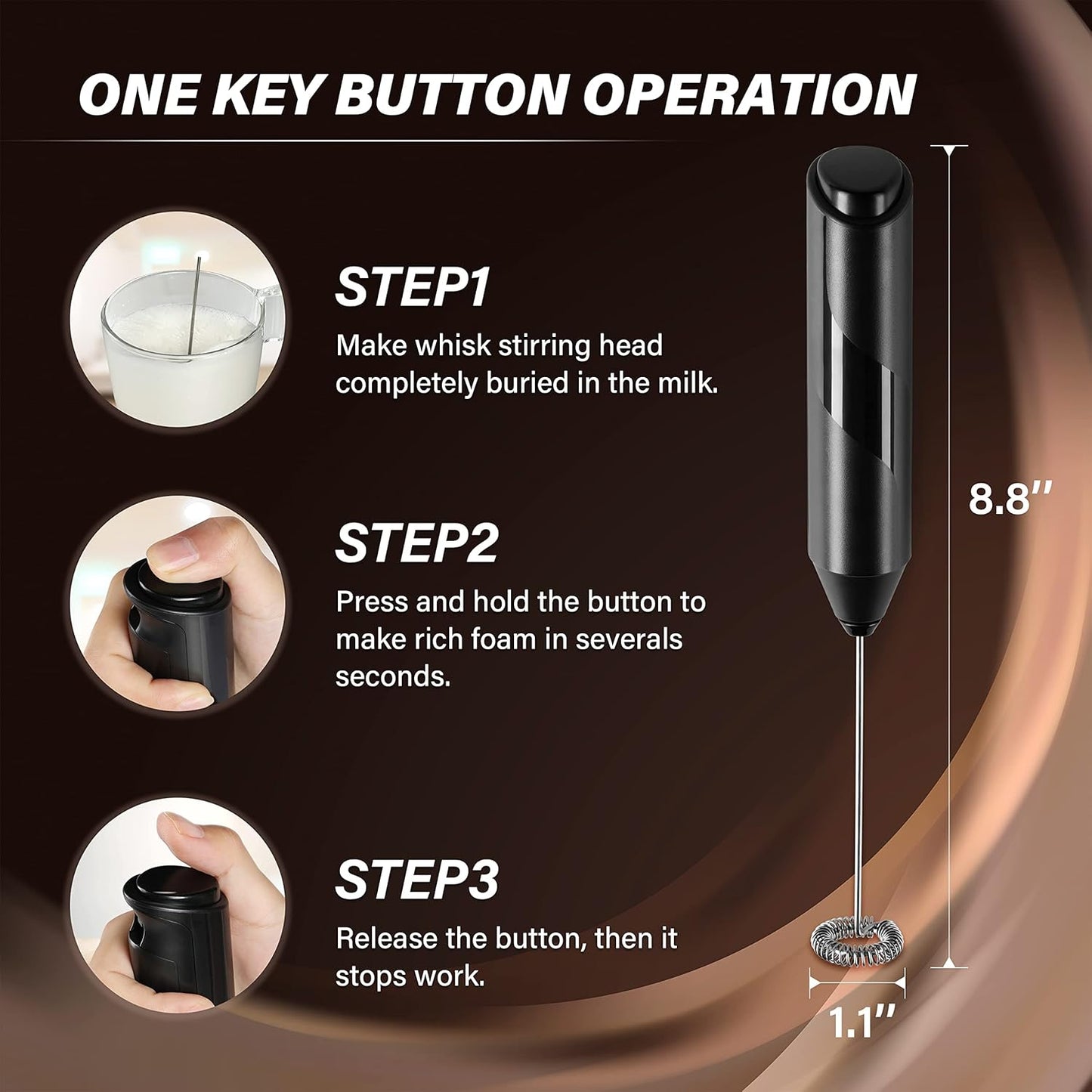 Simple Deluxe Electric Milk Frother Handheld Battery Operated Automatic Milk Foam Whisk Drink Mixer for Coffee, Frappe