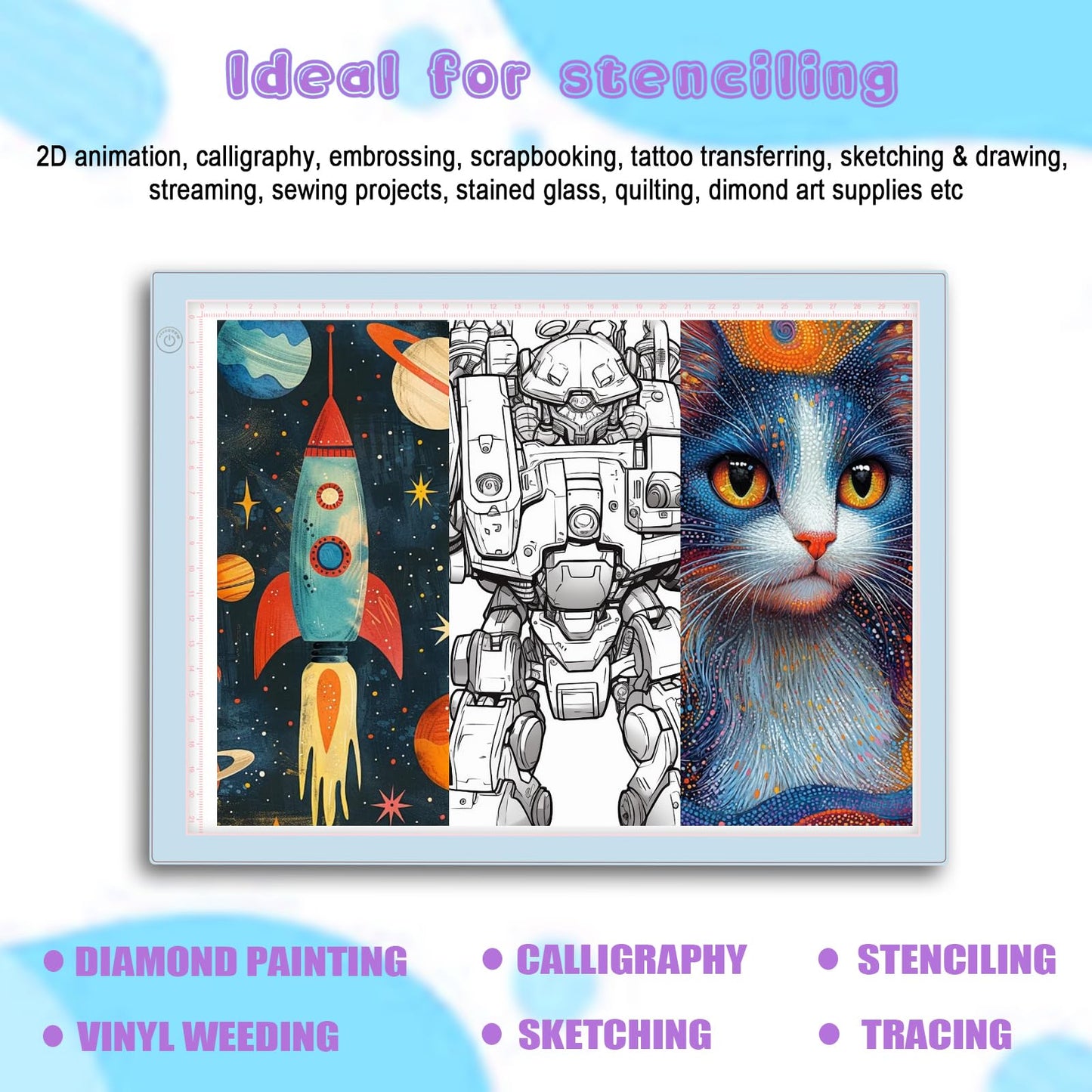 Light Up Tracing Board Kits Blue, 15" Writing Tracer Pad for Kids Ages 3-12, Drawing Tablet Supplies for Diamond Art Painting Accessories, Sketching Light Box Table for Boys Adults Holiday Gift Toys