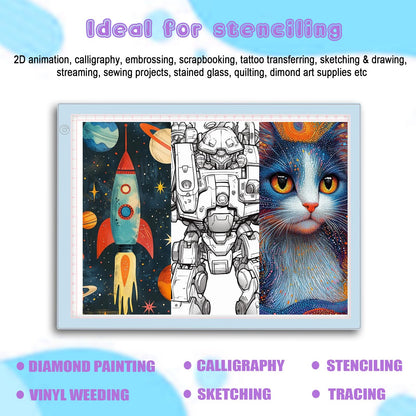 Light Up Tracing Board Kits Blue, 15" Writing Tracer Pad for Kids Ages 3-12, Drawing Tablet Supplies for Diamond Art Painting Accessories, Sketching Light Box Table for Boys Adults Holiday Gift Toys