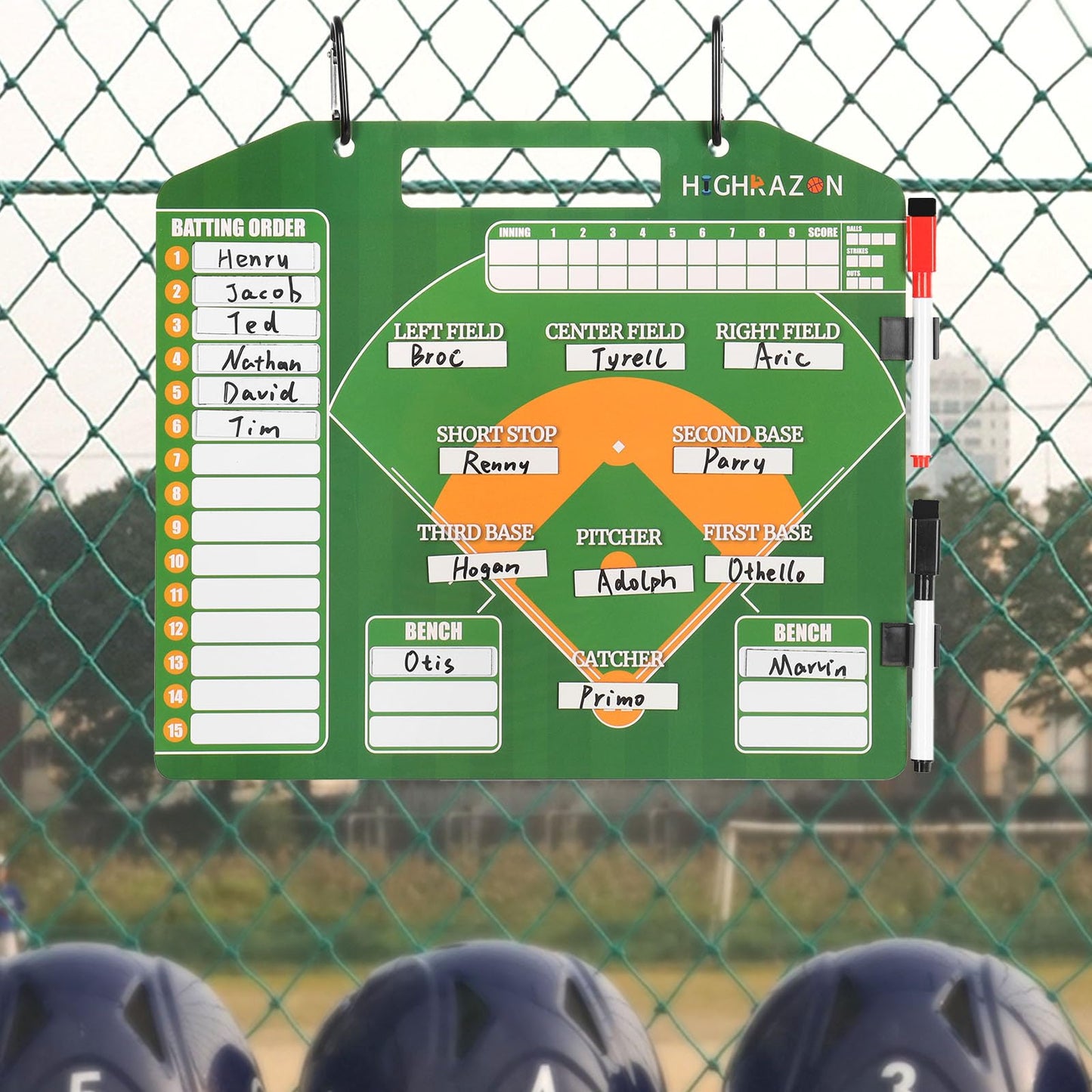 HIGHRAZON Magnetic Baseball Coach Clipboard, Dry Erase Coach Lineup Board, Premium Tactical Baseball Coaching Board with 40 Lineup Cards and Marker, Dugout Display Softball Coaching Accessories