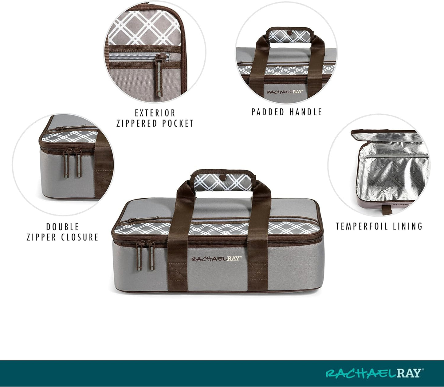 Rachael Ray Thermal Insulated Lasagna Lugger, Casserole Carrier for Hot or Cold Food, Fits 9" x 13" Dish