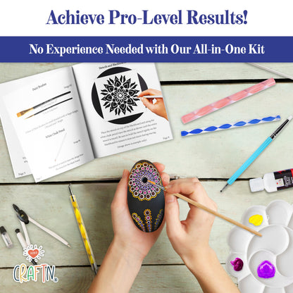 Complete Beginner's Mandala Painting 46 Piece Kit with Acrylic Paints, Reusable Stencils and Dotting Tools. Fun Rock Art & DIY Craft Project. Starter Activity Pack and Gift for Teens, and Adults