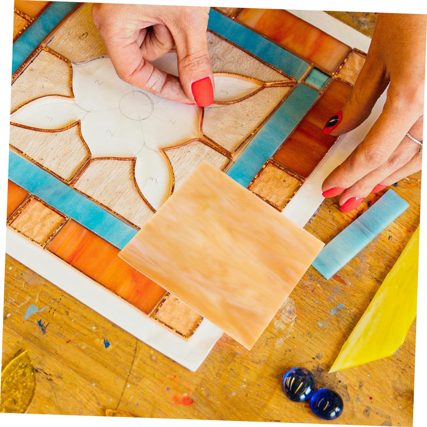 HOMSFOU Mosaic Tile Sheets 2 Pieces 3.94X3.94 Inch Glass Tiles for Crafts DIY Supplies Decorative Small Tiles for Photo Frames Flowerpots and Home Decor