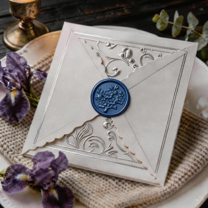 Mceal Wax Seal Stickers - 50 Pcs Plum Blossom Scholar’s Ink 3D Embossed Stickers with Strong Adhesive 30mm/1.18Inches Diameter for Invitation Gift Wrapping Christmas Holiday