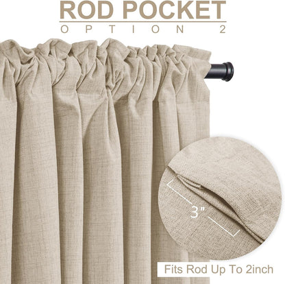 Skiennix 100% Blackout Linen Curtains - Thermal Insulated Drapes for Bedroom | 50" W x 108" L, Oatmeal
