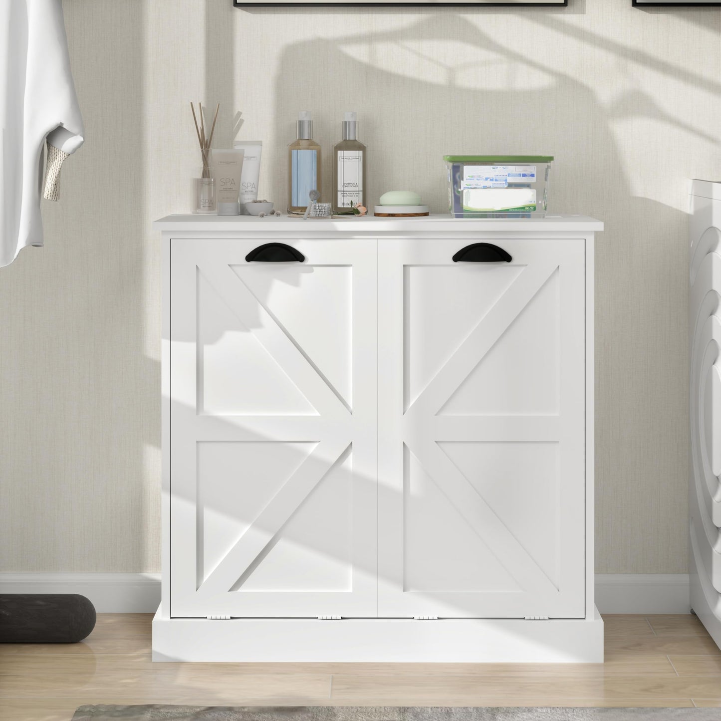 agnixnaf Laundry Sorter Cabinet, Two-Compartment Tilt-Out, White Storage Cabinet, for Small Bothroom