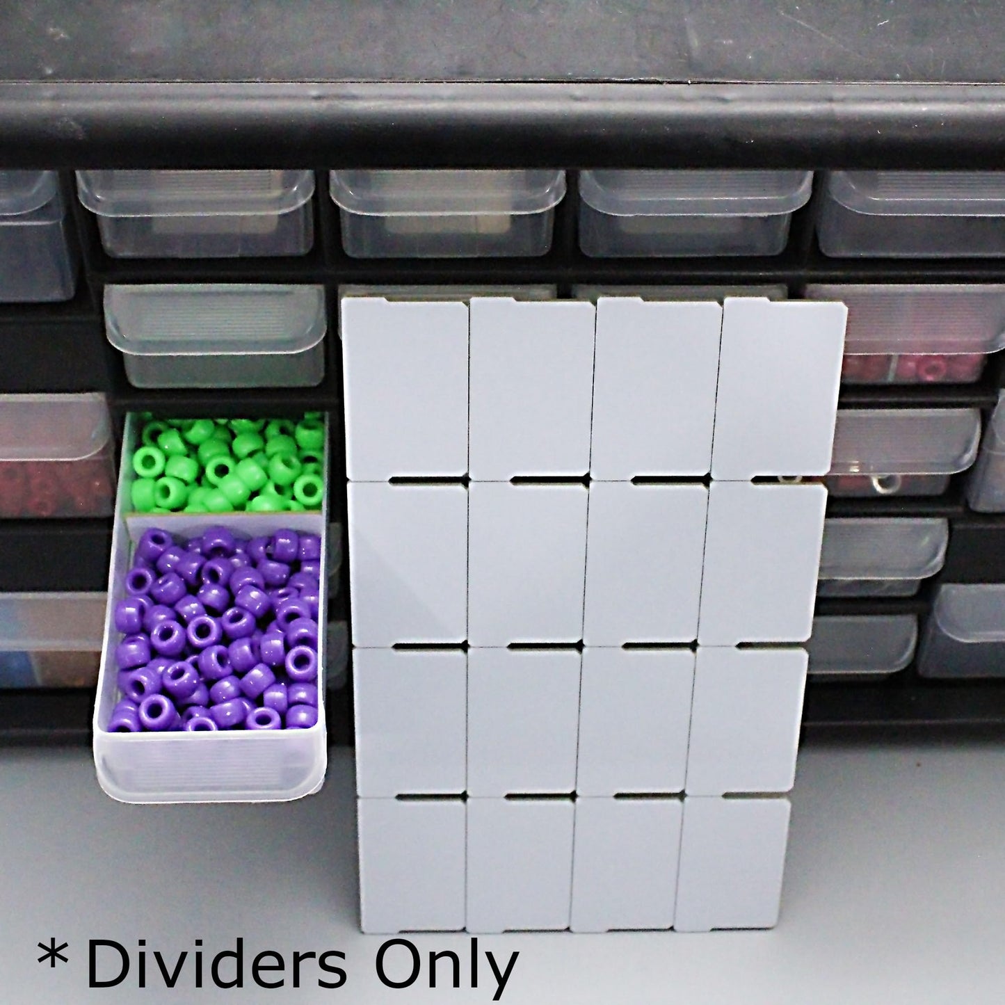 BIN BETTER (32-Pack) Small Drawer Dividers compatible with Craft Cabinet and Hardware Storage Organizers, (Dividers Only) Made of High-Strength Fiberglass, Easy to Label