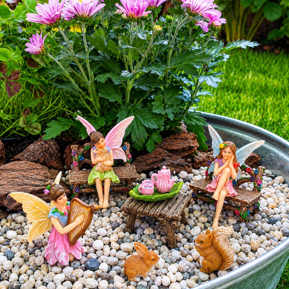 Mood Lab Fairy Garden Figurines - Miniature Decor Set (12 pcs) - Statues & Accessories - Outdoor & Indoor Garden Decor
