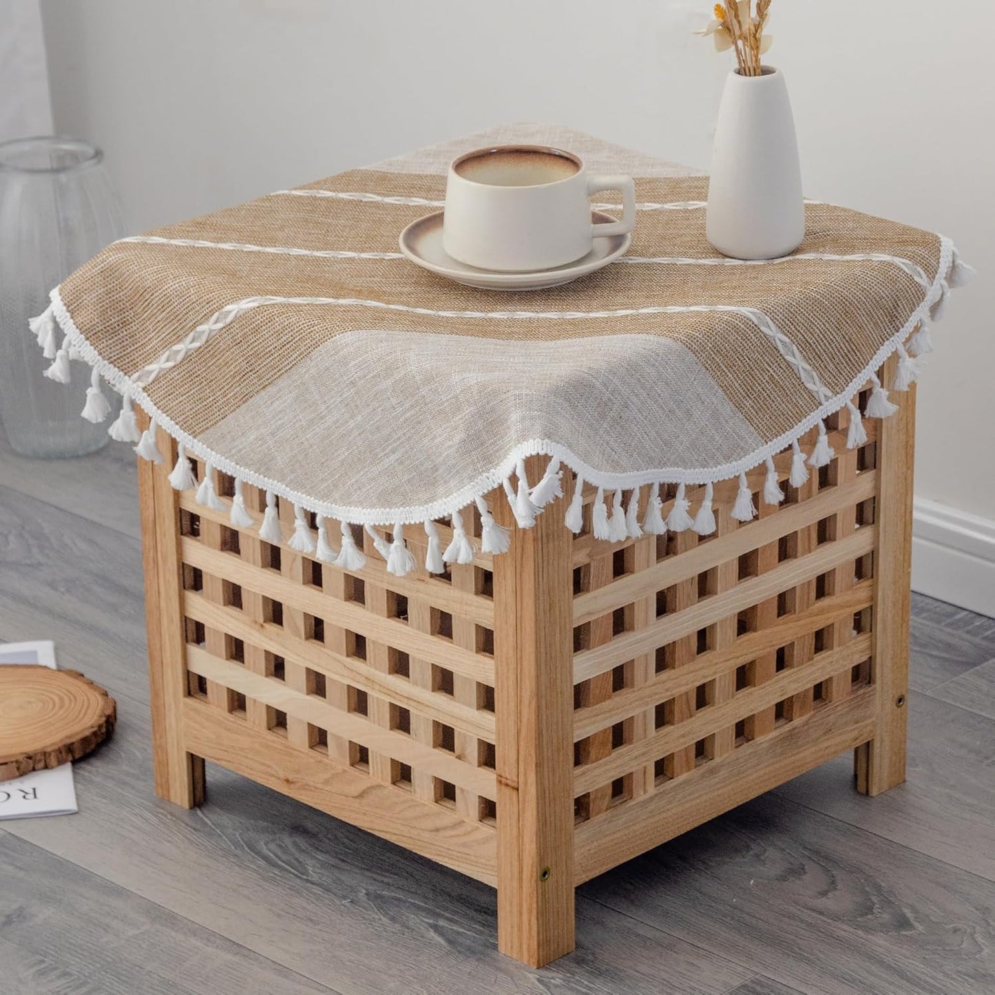 24 Inch Small Waterproof Cotton Linen Washable Tablecloth Farmhouse Wrinkle Free Round Burlap Table Cloths Coffee Heavy