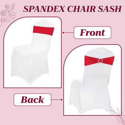 MDS Premium Spandex Chair Sashes - Stretchy Bow Covers with Buckle Slider | Universal Fit for Weddings & Events - Red