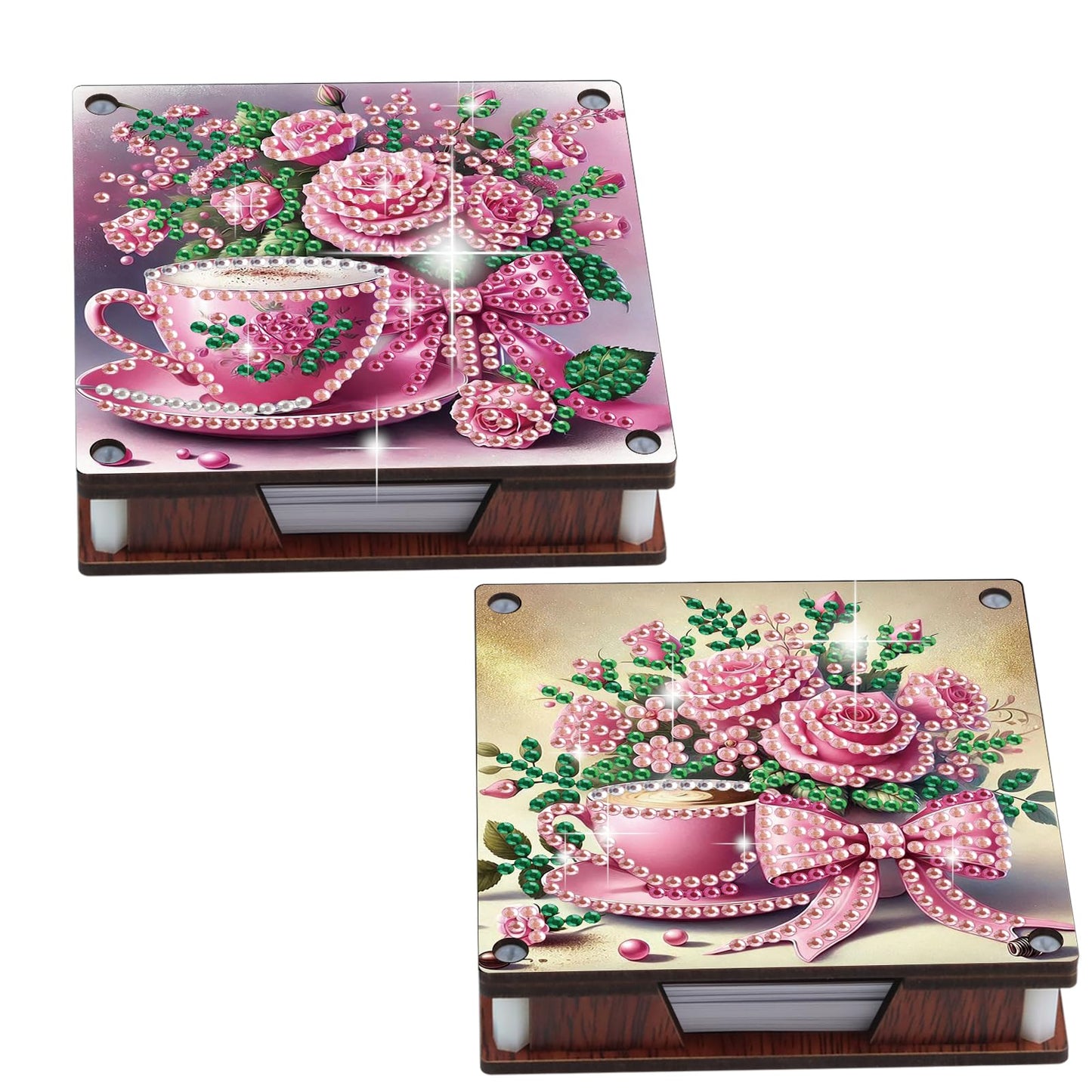 JISHSHAY 2 PCS Diamond Art Note Box Flower Diamond Painting Note Pad Holder Tea Cup Gem Painting Gem Art Memo Boxes Mosaic Kits for Adults Embroidery Kit Memo Pad Holder, Contains 120 Sheets of Paper