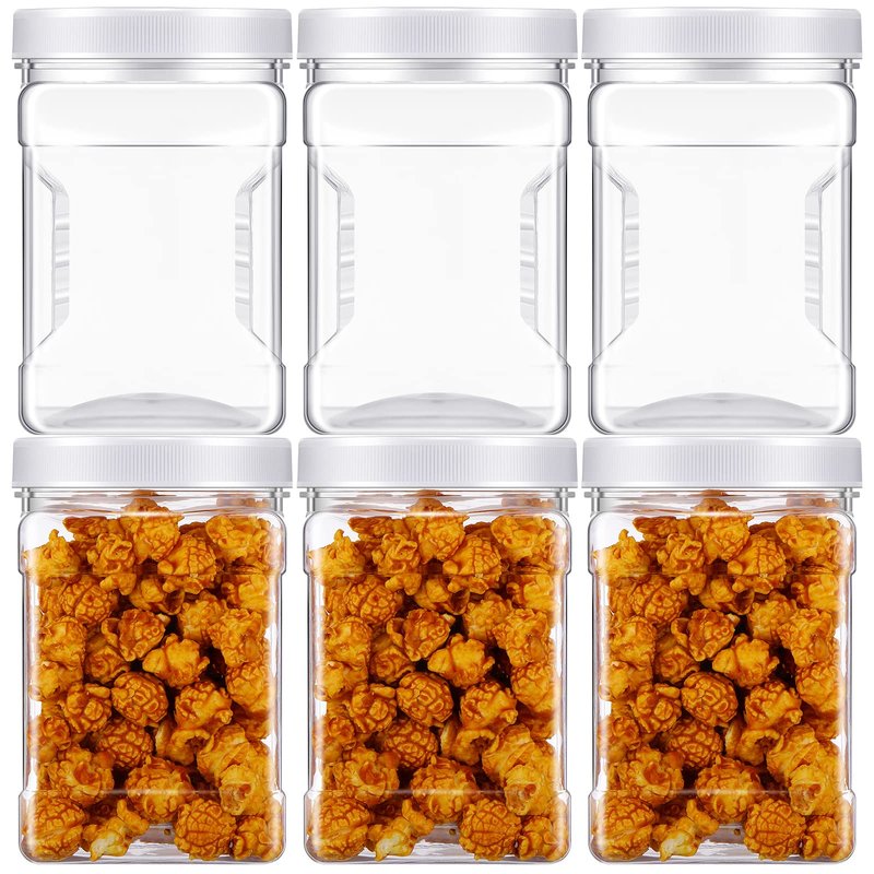 Eaasty 12 Pcs Half Gallon Square Plastic Containers with Lids 60.8 oz Clear Plastic Jars Storage Containers Grip Jars Large Mouth Square Canisters for Food Snack Kitchen