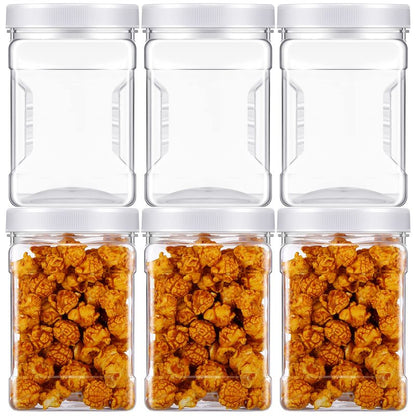 Eaasty 12 Pcs Half Gallon Square Plastic Containers with Lids 60.8 oz Clear Plastic Jars Storage Containers Grip Jars Large Mouth Square Canisters for Food Snack Kitchen