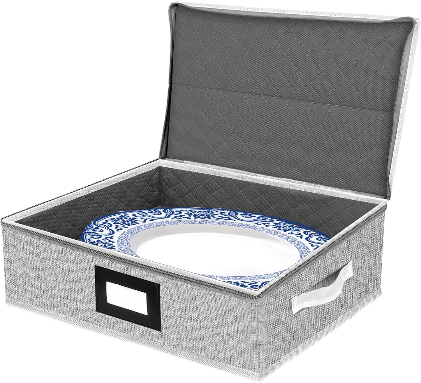 homyfort Platter Storage Case, Hard Shell China Storage Containers with 5 Felt Dividers, Stackable Platter Storage