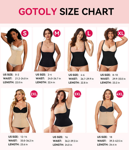 Gotoly Quick Weight Loss, Adjustable Straps Body Shaper Waist Cincher Tank Top (L Fits 27.5-30.7 Inch Waistline, Beige)