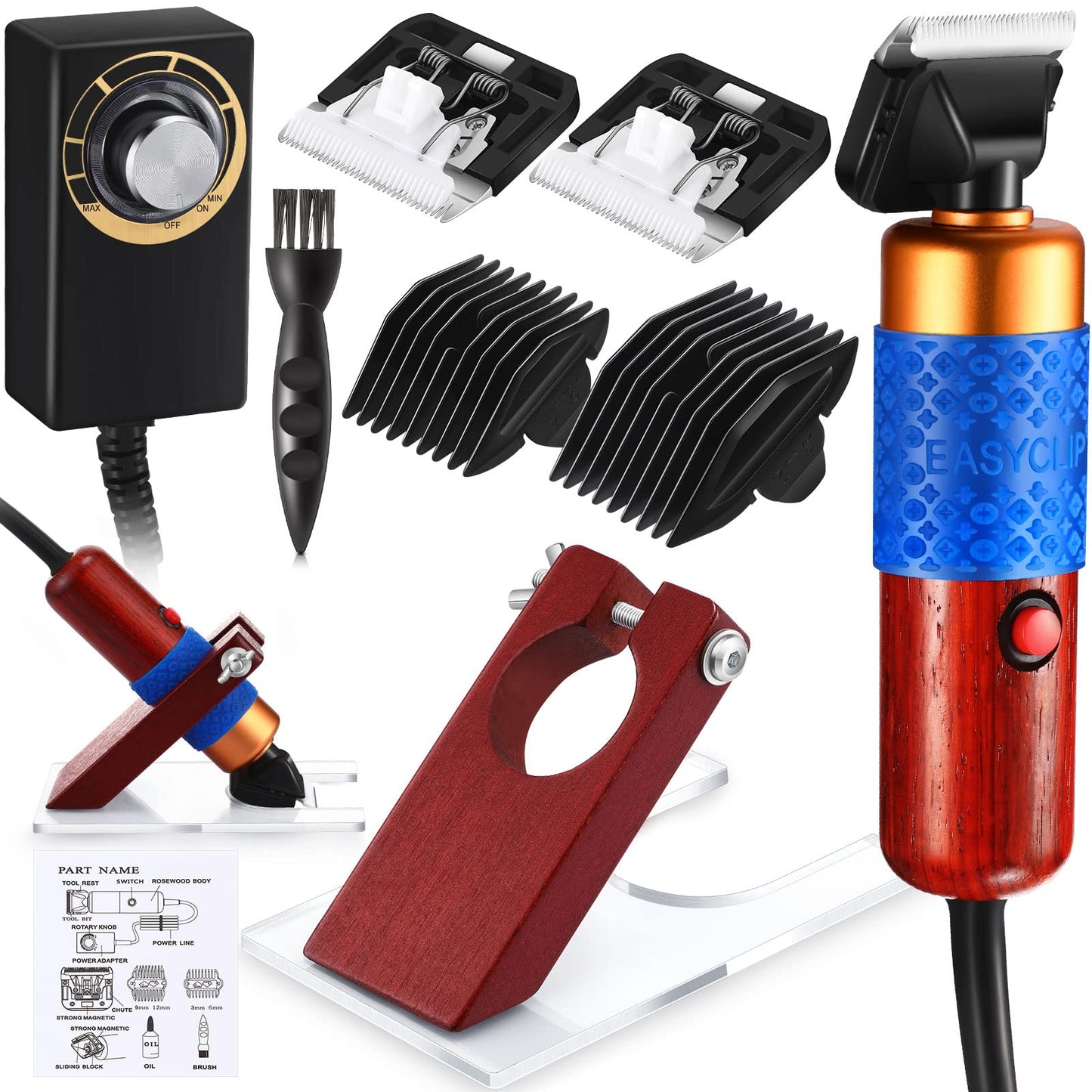 Landhoow Carpet Trimmer with Shearing Guide, 200w Electric Speed Adjustable Rug Tufting Carver Clippers for Low Noise Handmade Rug Cleaning and Tuft, 2 Blades, 1 Power Adapter, Etc.(Dark Brown)