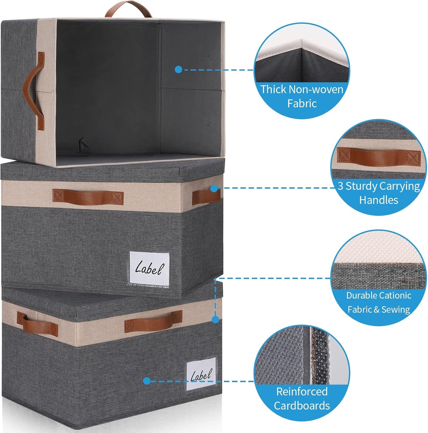 GhvyenntteS Large Storage Bins with Lids (3-Pack), Large Closet Storage Bin with Lid and 3 PU Handles, Foldable Baskets
