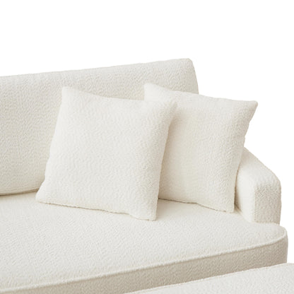 KEIKI 72" Chaise Lounge for Small Spaces, Indoor Boucle Upholstered Chaise Chair with Ottoman, Right-Hand Facing Reading Lounge for Bedroom or Living Room, White