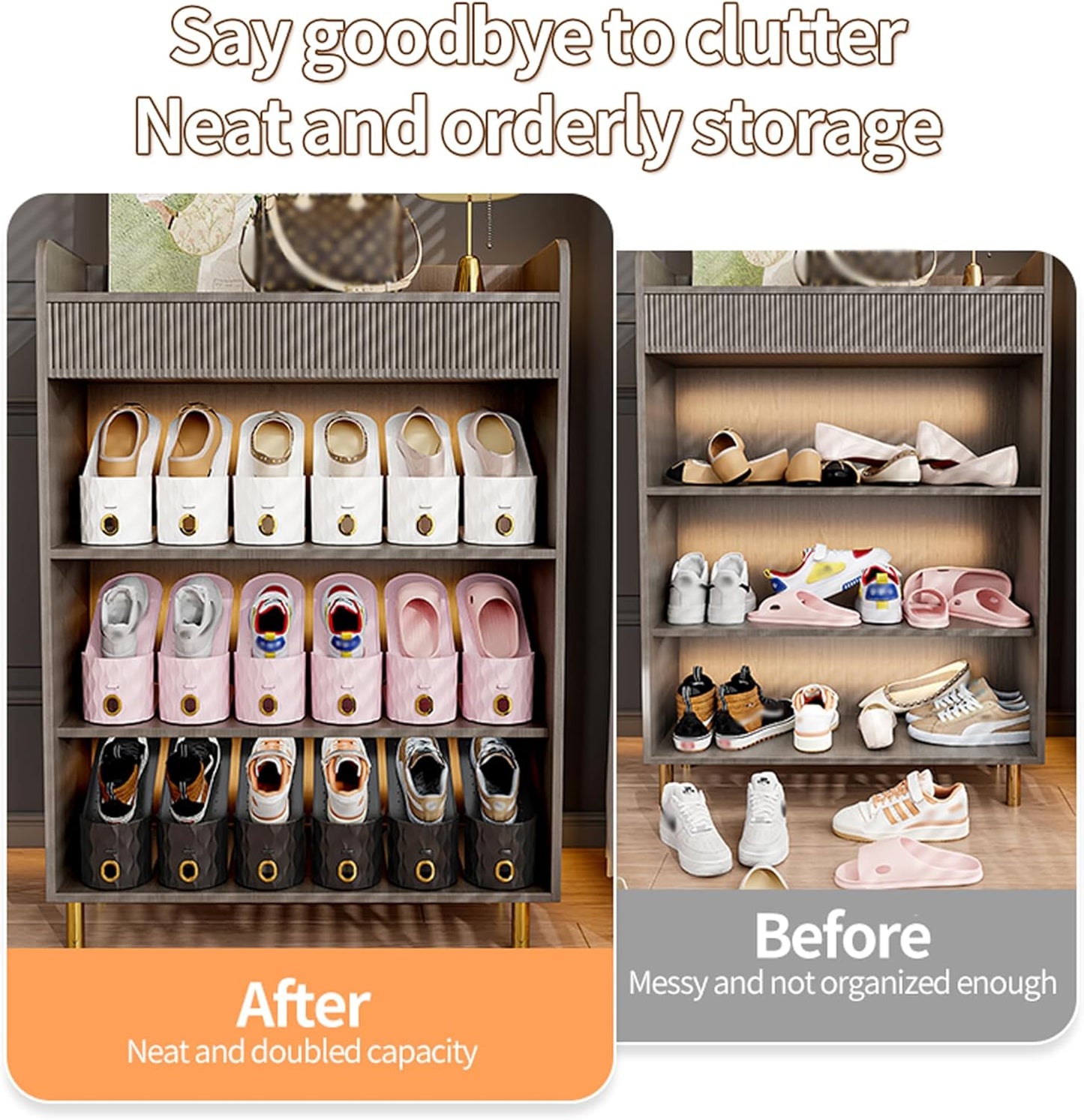 15 Pack Closet Shoe Slots Organizer, Adjustable Shoe Stacker for Storage, Double Layer Space Saver, Durable